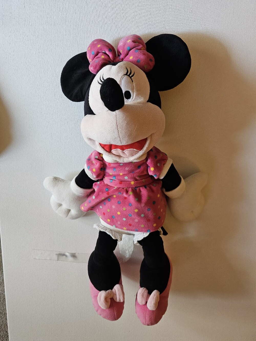 Disney Minnie Mouse Plush 18in Pink Multicolor Polka Dot Dress 2015 Stuffed Toy